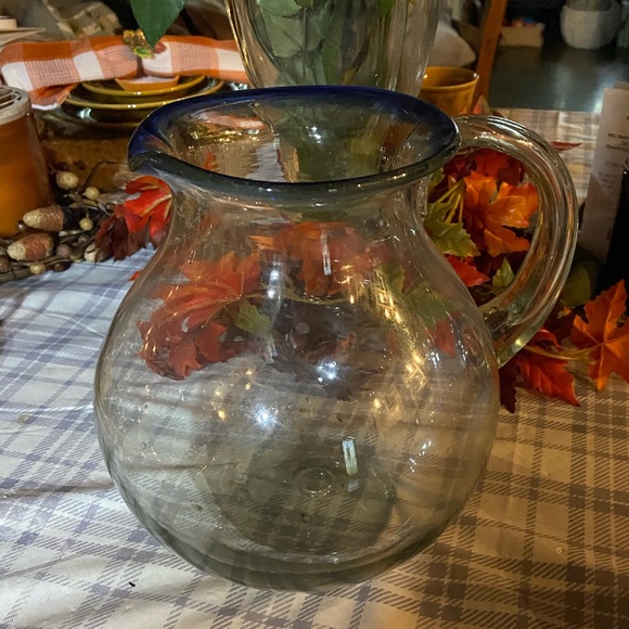 Vintage hand blown glass pitcher made in Mexico cobalt